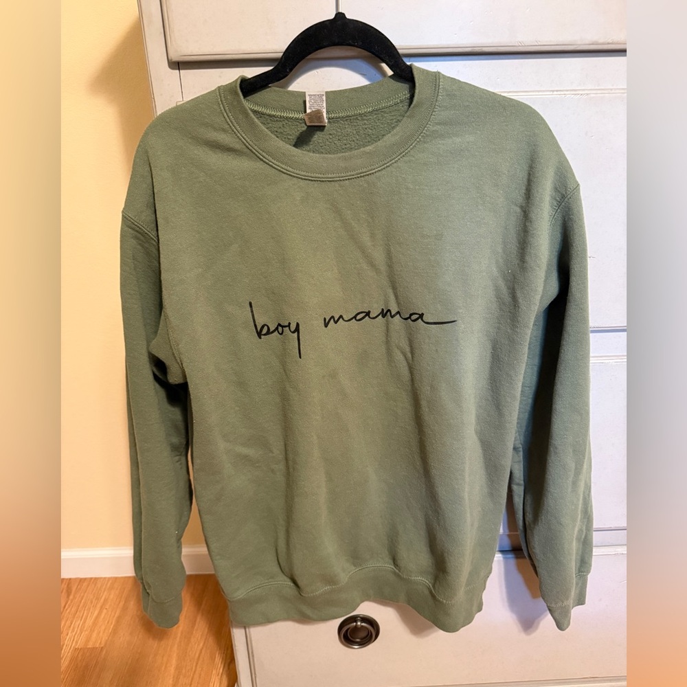 Custom Made Boy Mama Olive Green Crewneck